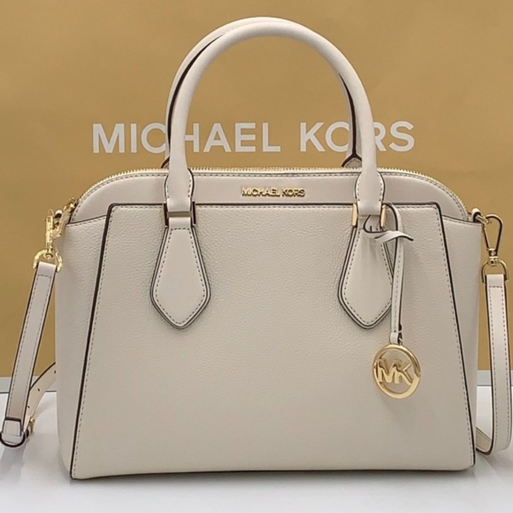 Michael Kors Daria Large Satchel Bag Leather Light Cream - Picture 5 of 15